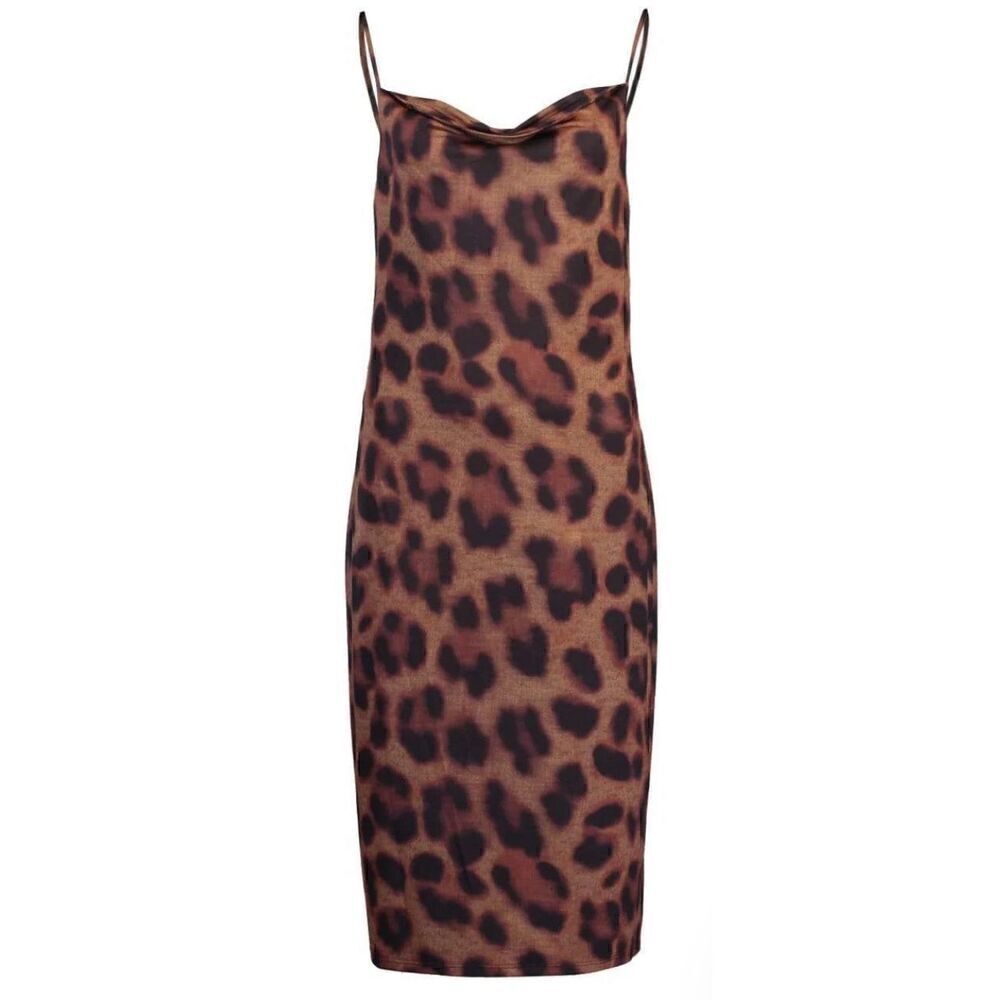 L'agence Tami Cowl Neck Slip Dress In Brown & Black Nwt Size 4